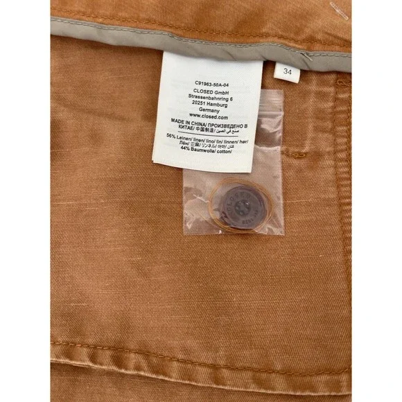 NWT Free People CLOSED Linen Cotton ''Abe'' Preppy Pants Earth Orange Size 34